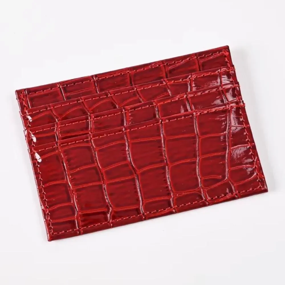 Red crocodile skin texture card holder wallet